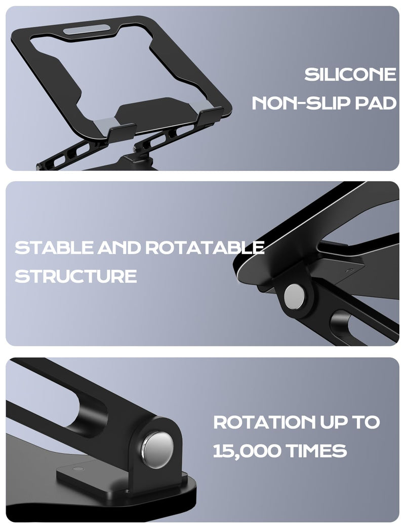 Adjustable Laptop Stand for Desk, Metal Foldable Laptop Riser, Ventilated Cooling Bracket, Ergonominc Computer Notebook Stand for Desk Compatible with 10-15.6“ Laptops Classic Black