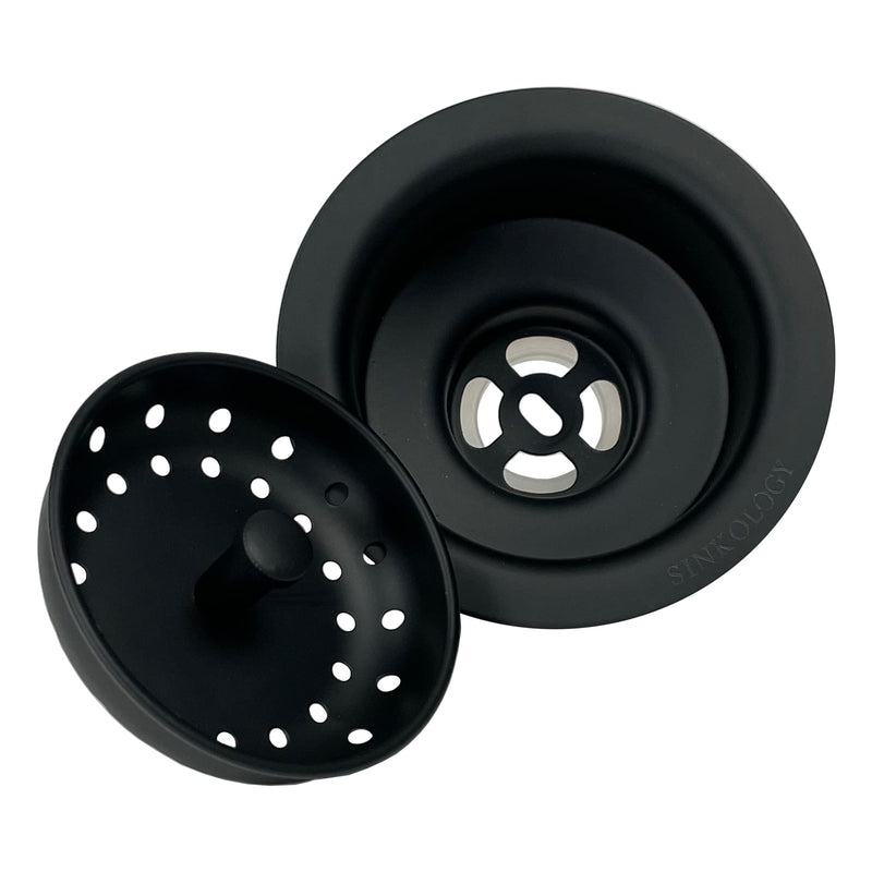 Sinkology SinkSense Kitchen Sink Basket Strainer Drain, Matte Black, Solid Brass, Removable Basket, Fits Standard 3.5 Inch Drain