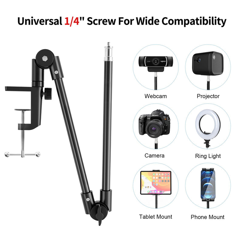 KDD Tablet Stand Holder, Adjustment iPad Phone Mount, 27in Long Arm Webcam Stand Projector Camera Mount for Desk, Fit for 4.7"-12.9" Devices, iPad Pro 12.9 Air Mini, Galaxy Tabs, Switch, iPhone Fit for 4.7"-13" Devices