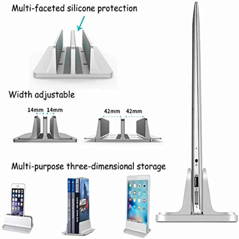 Universal Laptop Vertical Stand, Dual Desktop Stand Adjustable Notebook Stand (up to 17.3 inches) for Samsung/HP/Dell/Chrome Book laptops (Silver) Silver