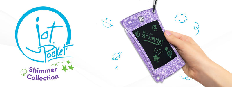 Boogie Board Jot Pocket Writing Tablet – Doodle Board Kids Travel Essentials LCD Screen Instant Erase Stylus Pen Kickstand Drawing Pad Girls Boys Educational Toy Birthday Gift Shimmer Collection, Pink Shimmer - Pink