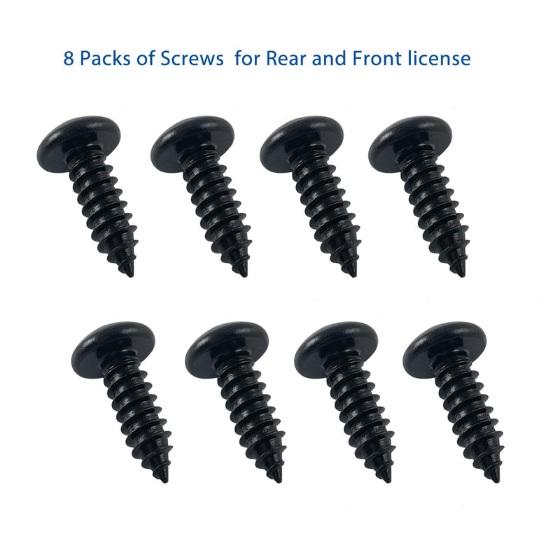 Black License Plate Screws 18-8 Stainless Steel with Phillip Pan Head for Domestic Vehicles Front and Rear License Plate Bolts 8 Pack