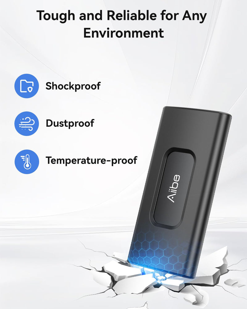 Aiibe 1TB External SSD USB C Portable SSD USB 3.2 Gen 2, Up to 1050MB/s, External Solid State Drive 1TB External Hard Drive for iPhone 16/15, Laptop, Mac and PS5 (Black) X5Plus
