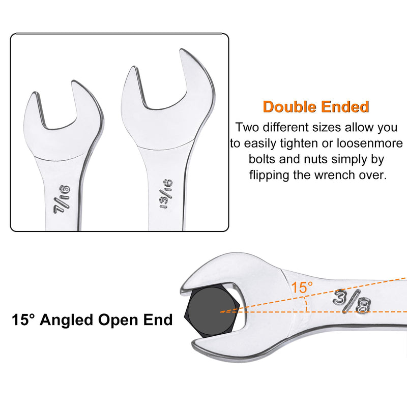 HARFINGTON 3pcs Double Open End Thin Wrench Set 1-1/8" × 1-1/4" SAE Super Thin Small Flat Head Wrench Mirror Polished Open Ended Spanner for Automotive Repair Furniture Assembly 1-1/8" × 1-1/4"