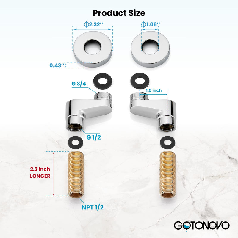 gotonovo Clawfoot Tub Adapter 3-3/8 Inch Adjustable Swing Arms for Kitchen Faucet Bathtub Bathroom Shower Faucet Set Commercial Utility 1 Pair 2.2 inch Polished Chrome
