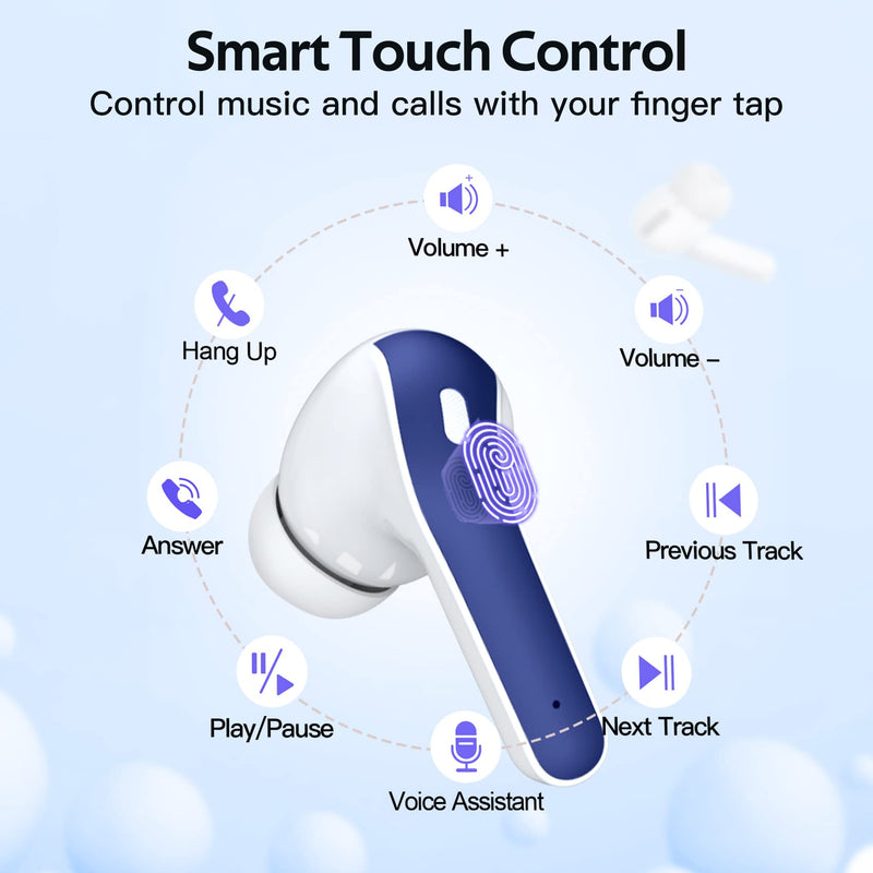 TAGRY Bluetooth Headphones True Wireless Earbuds 60H Playback LED Power Display Earphones with Wireless Charging Case IPX5 Waterproof in-Ear Ear buds with Mic for TV Smart Phone Laptop Computer Sports M Ocean Blue