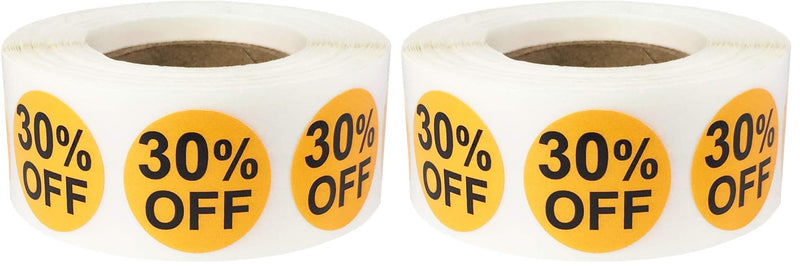 30% Percent Off Stickers for Retail 0.75 Inch 500 Adhesive Labels (Pack of 2) 3/4" Circle (Pack of 2)