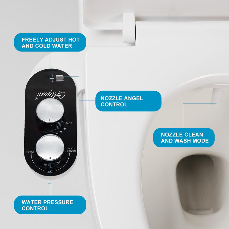GLIGAM Bidet Attachment for Toilet Warm Water,Hot and Cold Bidet Attachment,Ultra-Slim Non-Electric Bidet Attachment for Frontal/Rear Wash, with Pressure & Angle Controls,Easy to install Black