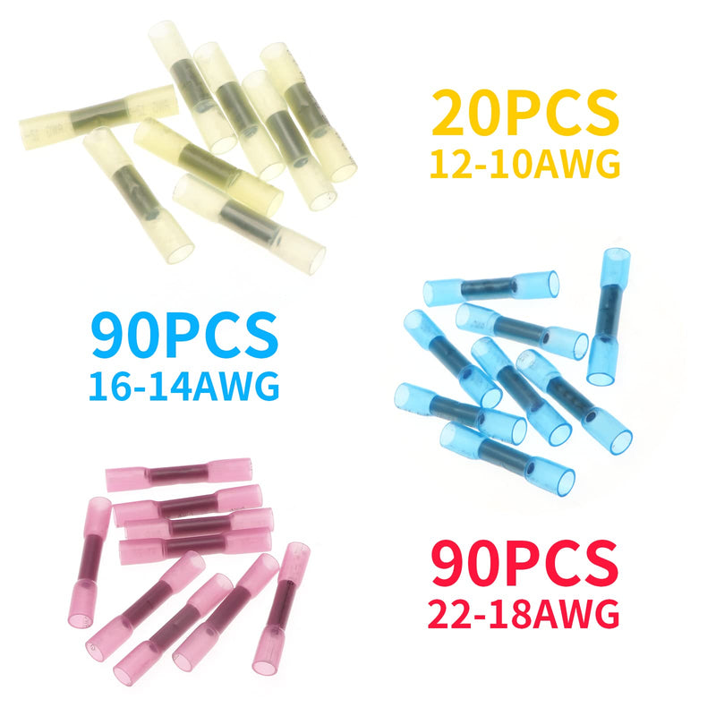 electrapick cable connector 200 pieces butt connector crimp connector, 22-10 AWG waterproof shrink connector, red/blue/yellow