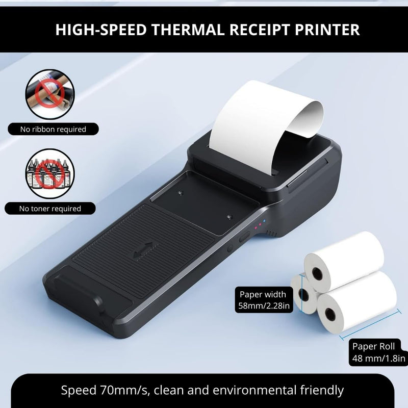 POS XP-P1 Portable Thermal Printer, USB & Bluetooth, 58mm Paper Width, High-Speed Printing, 1D/2D Barcode Scanning, Compatible with Windows, Linux, Android, iOS (Black) Black