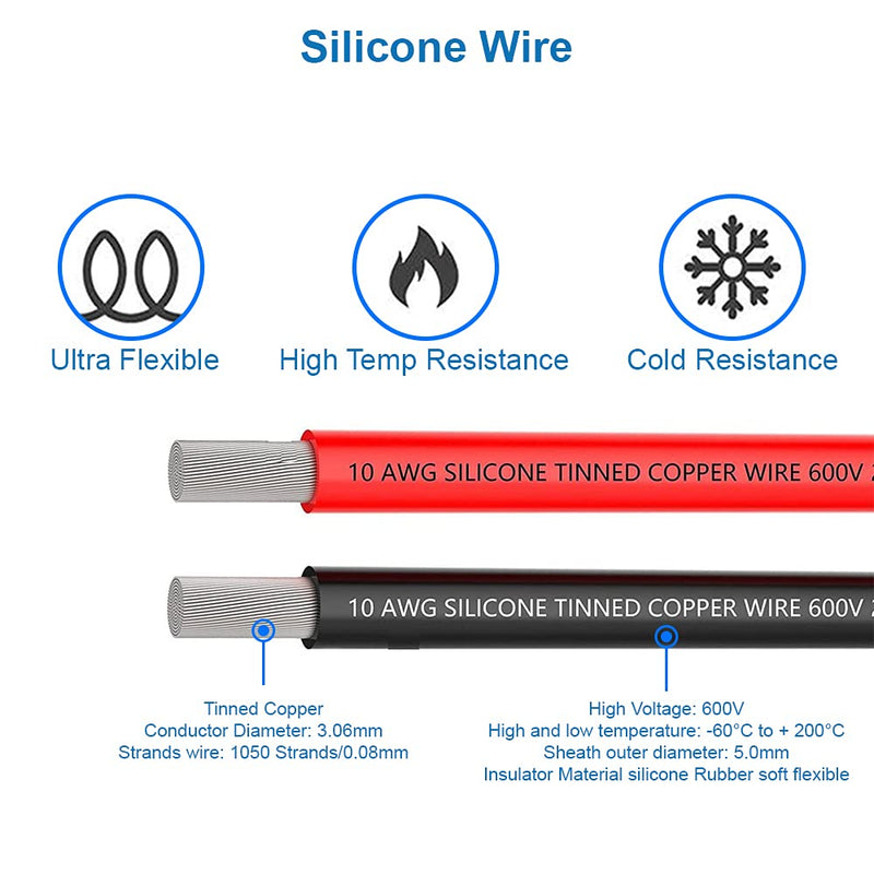 MMOBIEL Battery Electric Cable 10 AWG 6mm² Red and Black 2.5m/8.2ft Silicone Cable with 1050 Core Core Strands for RC Drone Airplane Truck Car Battery Clamp Cable 2.5m 10Awg