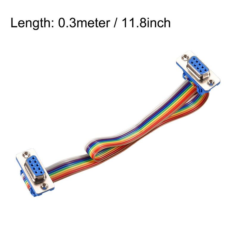 uxcell IDC Rainbow Wire Flat Ribbon Cable DB9 Female to DB9 Female Connector 2.54mm Pitch 11.8inch Length