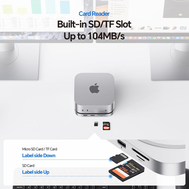 Mac mini M4 Dock, No WiFi Interference PULWTOP Mac mini M4 Hub Stand with M.2 SSD Enclosure (SSD NOT Included), for Mac mini M4 and M4 Pro 2024 with 4K60Hz HDMI, 3 x USB A 2.0, SD/TF, 3.5mm Audio/Mic