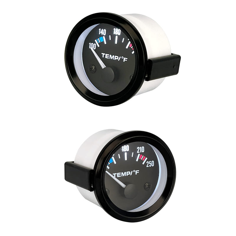 2" Water Temperature Gauge 52mm 12V Water Temp Meter 100-250 Fahrenheit White LED Light Display with Temperature Sensor