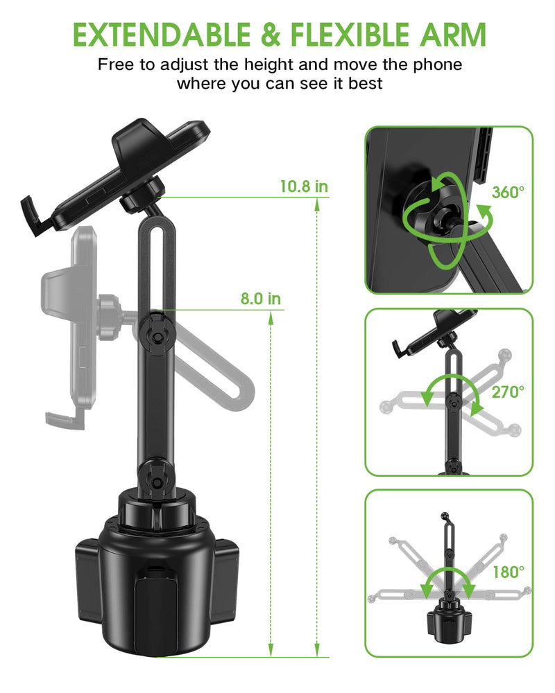2025 Upgraded Cup Phone Holder for Car, Universal No Shaking Cup Holder Phone Mount with Expandable Base for Car Truck, Adjustable Holders,Compatible with iPhone Samsung All Phones: 2 Pack