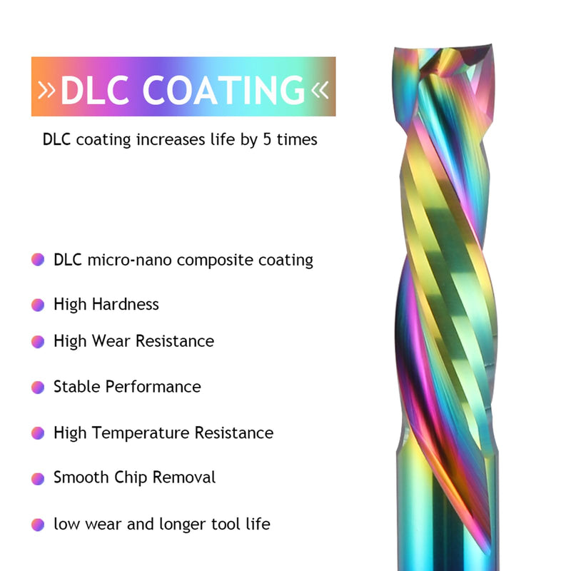 1/8 inch Shank Compression CNC Router Bits Spiral End Mill Wood Cutters 10 PCS, DLC Coating Compression CNC Spiral Bits 1/8 Cutting Dia, 22mm CEL, 2 Flutes Up &Down Cut Carbide End Mills