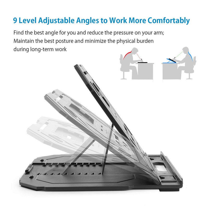 Drawing Tablet Stand, Laptop Stand for Tablet Display, 9 Levels Adjustable Angles with a Built-in Phone Holder, for 12-17 inch Drawing Tablet, Smartphones Grey
