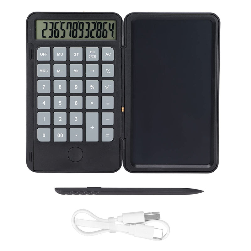 Calculator with Notepad, Portable Desk Calculator with Writing Pad, 6.5in LCD Display, Rechargeable Scientific Calculator for Office, Business and Home (Black) Black