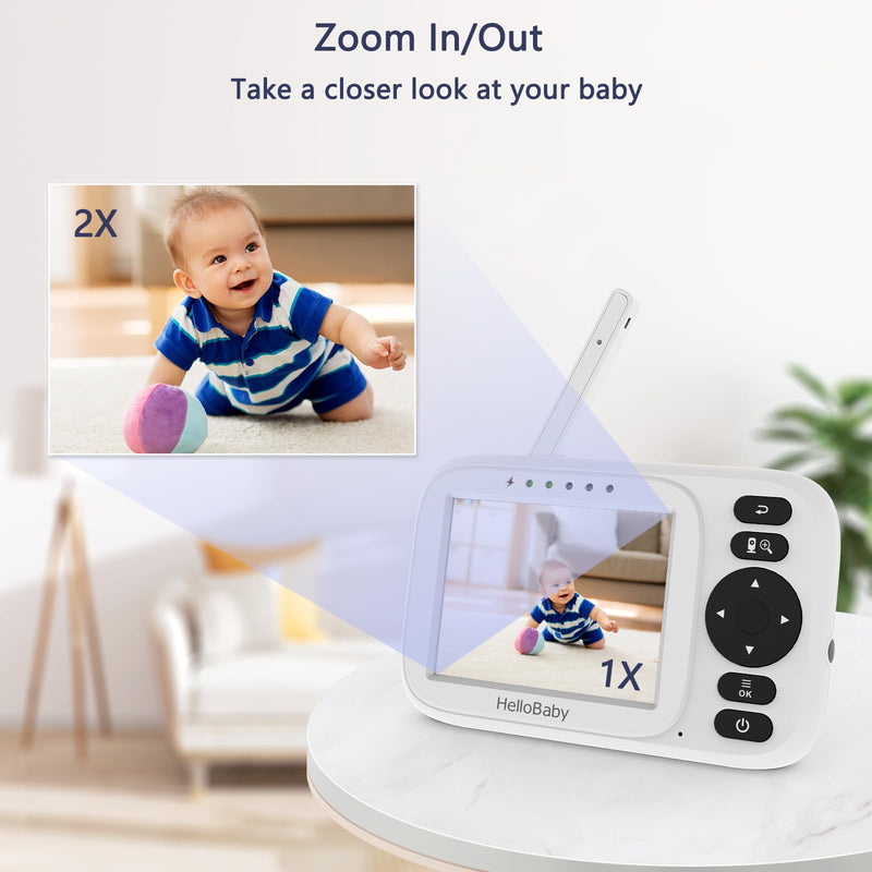 HelloBaby Baby Monitor No WiFi,Video Baby Monitor with Camera and Audio,3.2'' IPS Screen, Manual Baby Camera Adjustment, Night Vision, 1000ft/305m Range, ECO/VOX, Feeding Reminder, USB Charging Cable HB2438