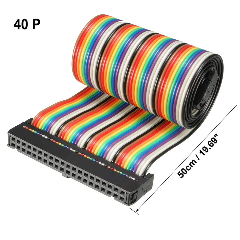 uxcell IDC Rainbow Wire Flat Ribbon Cable 40 Pins 50cm Length 2.54mm Pitch Type-C