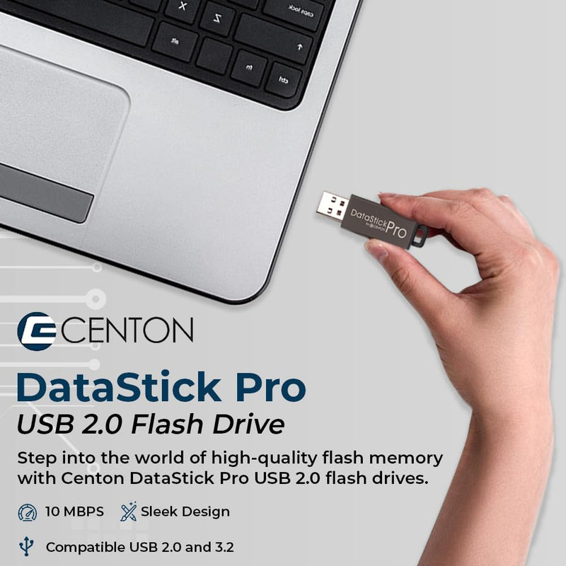 32GB DataStick Pro by Centon, 10 Pack, USB 2.0 Flash Drive Memory Stick for Storage and Backup