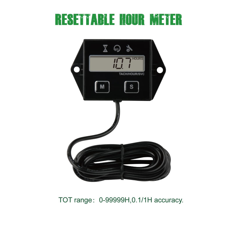 Yooreal Digital Inductive Tach Hour Meter,RPM Gauge Meter Tachometer for Lawn Mower Scooter Dirt Bike Tractor Generator Air Compressor Marine Motorcycle Snowblower Pressure Washer