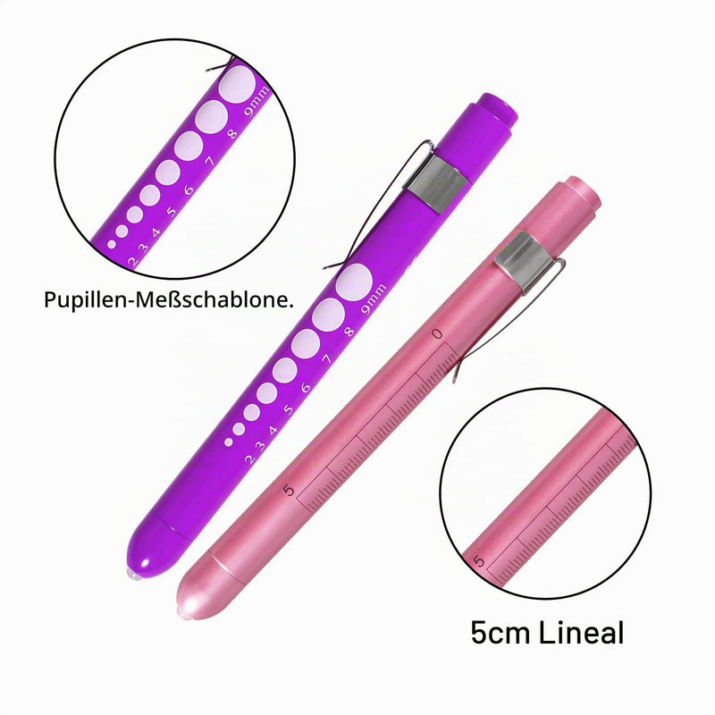 Medical Diagnostic Penlight, Pupil Light, Mini Reusable LED Pen Torch, Torch, Doctor Nurse, Emergency Pen Light with Engraving Gauge and Linea (Pink Gold + Purple) Pink Gold + Purple