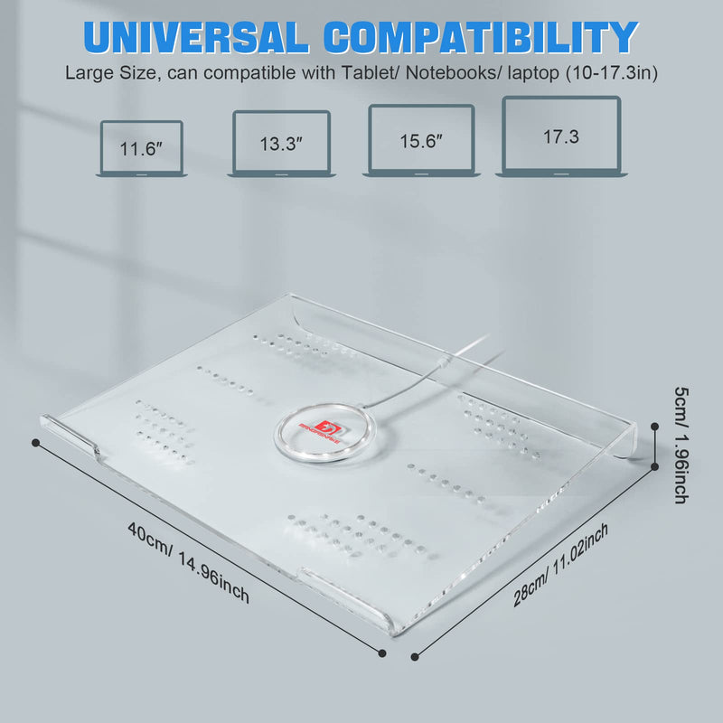Acrylic Laptop Stand Clear Tablet Holder with 366 Kinds of RGB Backlight,Multiple Heat Dissipation Vents Ergonomic Tilted Mount Riser for PC,Notebook,MacBook,Phone from 10 to 17.3 Inch Work/Home