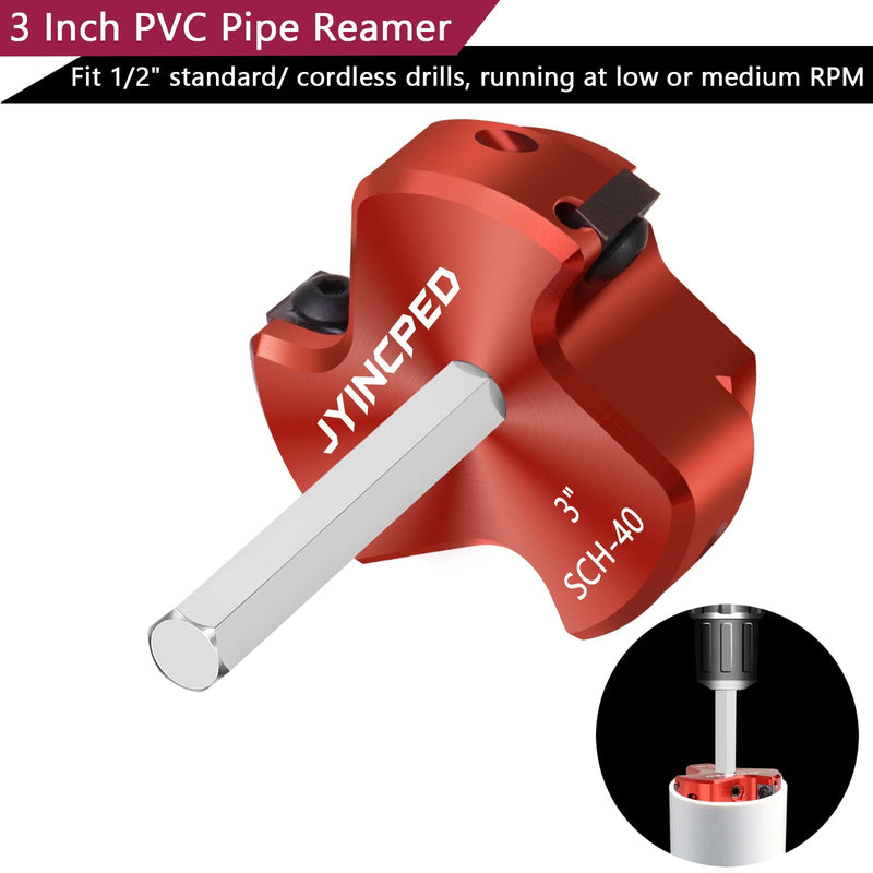 3 Inch PVC Pipe Reamer with Triple Blade,PVC Fitting Saver Socket Saver Plumbing Tool, 3" Plastic Pipe Fitting Reamer for Schedule 40 CPVC ABS Fitting Hub, Fit Standard 1/2" Drills 3 Inch