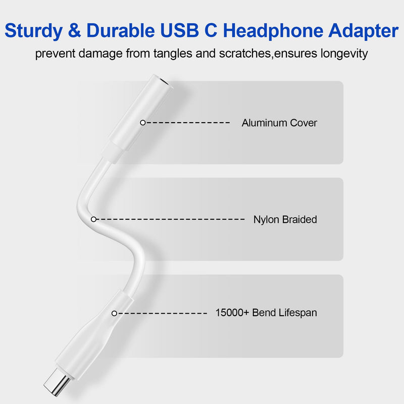 USB C to 3.5mm Audio Adapter Headphone Jack Adapter for Google Pixel 8A 8 Pro 7 6 7A 6A, Samsung Galaxy S24 Ultra S23 FE Plus S22 A15 A55 A35,iPhone 15, Type C Female Headphone Audio AUX Dongle Cable
