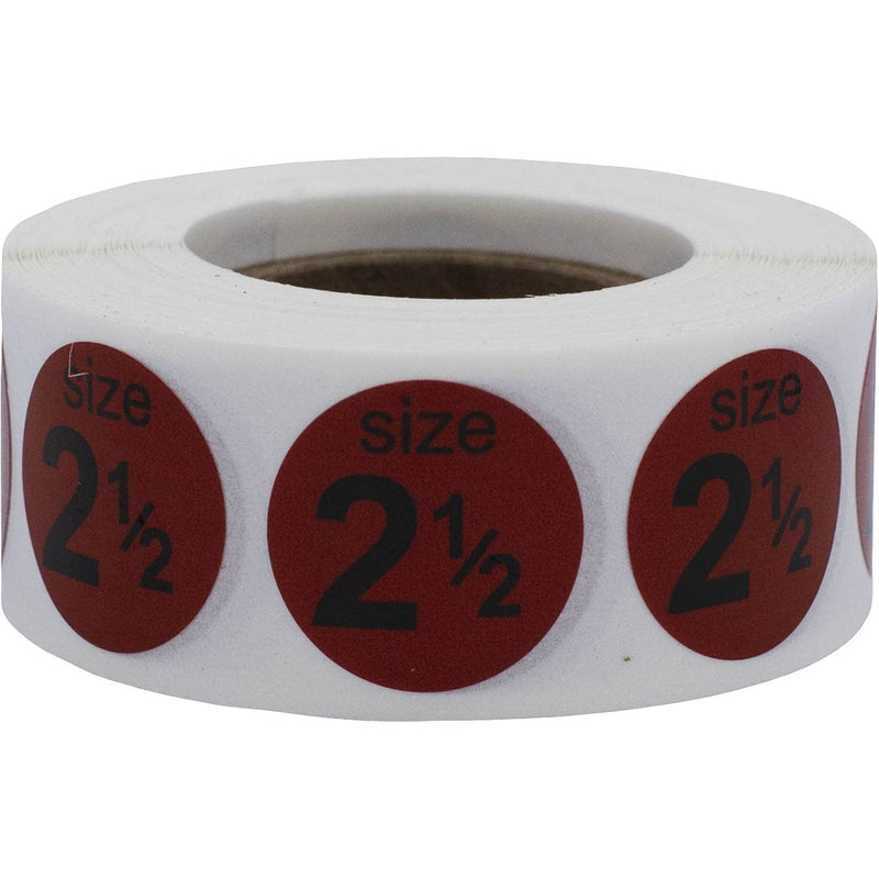 Shoe Size 2 1/2 Cranberry Stickers for Retail Clothing, 3/4 Inch Round Circle Dots, 500 Total Adhesive Labels Per Roll, Permanent Peel and Stick, Bold Black Text – Made in the USA