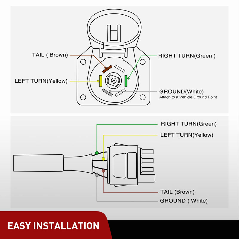 Nilight 4 Way Flat to 7 Way Round Blade Trailer Adapter Wiring Harness 4 Pin to 7 Pin Electrical Connector Wiring Plug Connector with Mounting Bracket for RV Truck Factory Tow Package 4Way to 7Way Adapter