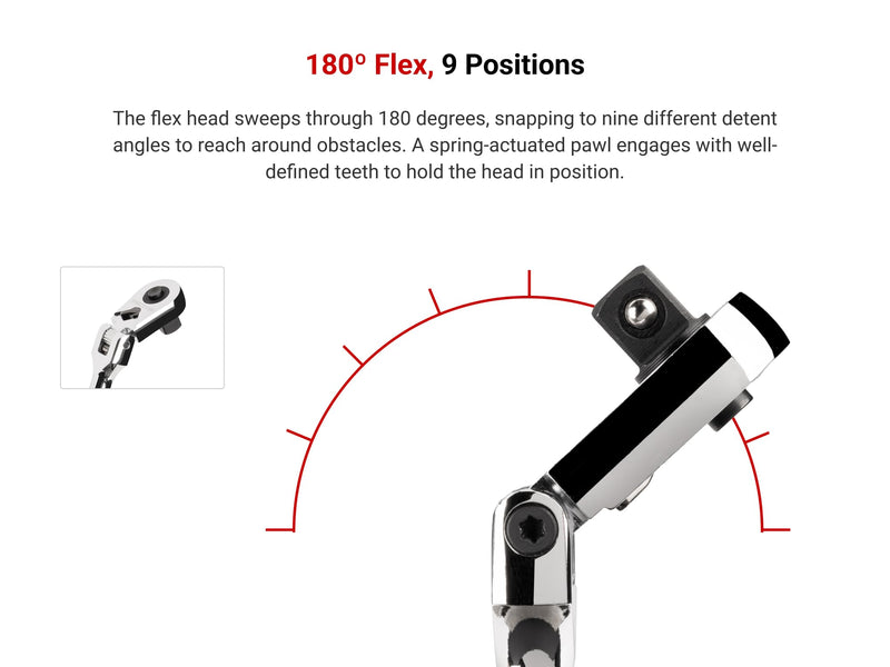 TEKTON 3/8 Inch Drive x 12 Inch Flex Head Long Ratchet | SRH31112 Quick-Release