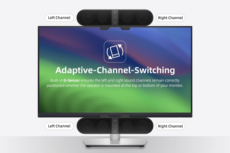 Computer Speakers for Desktop PC Monitor, USB Plug-in, Wired, Computer Soundbar for PC, Laptop Speakers with Adaptive-Channel-Switching, Loud Sound, Deep Bass, USB C Adapter, Easy to Clip on Monitor