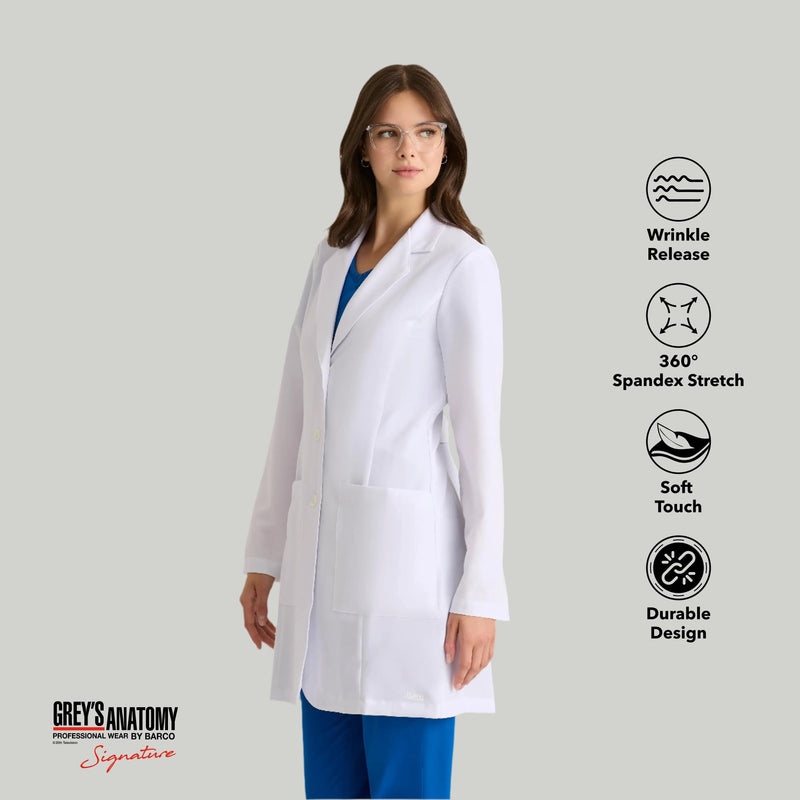 BARCO Grey's Anatomy Scrubs Signature - Morgan Lab Coat for Women, Professional Full-Length Long Sleeve 35" Lab Coat Medium White