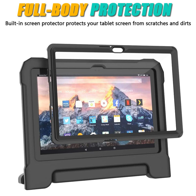 DJ&RPPQ 10 Tablet case for Kids Incompatible with iPad TCL 10 inch Tablets(Only 13/11th Gen, 2023/2021), Light Weight Shockproof Case with Built-in Screen Protector Handle Stand Case -Black KF-Black