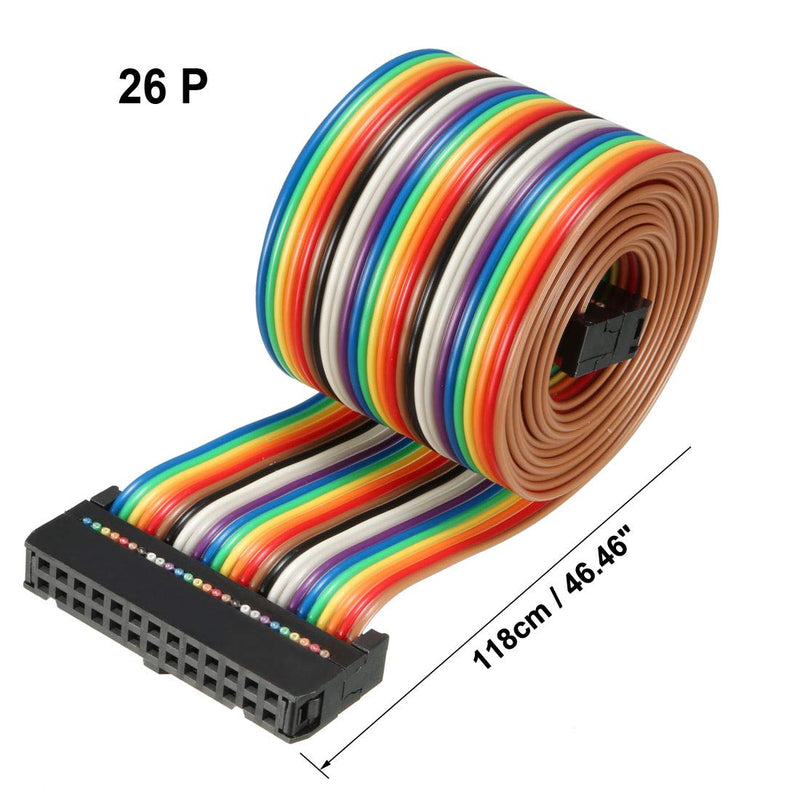 uxcell IDC Rainbow Wire Flat Ribbon Cable 26 Pins 118cm Length 2.54mm Pitch Type-C