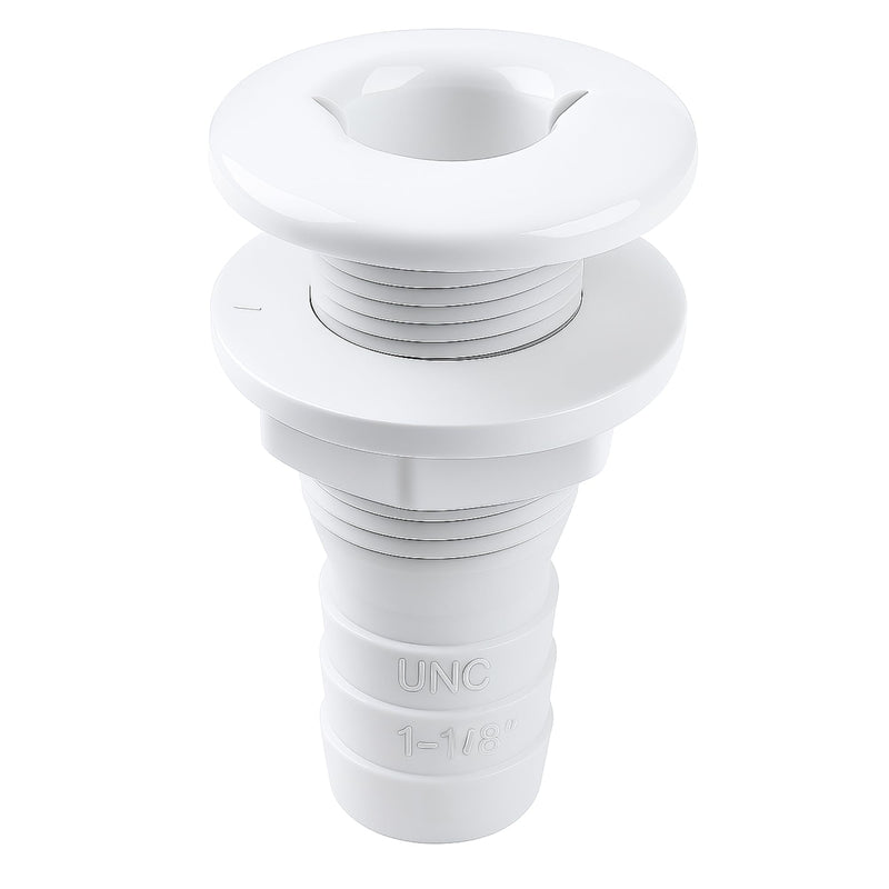 SEAFLO Thru Hull Fitting, Marine Boat, Plastic Drain Overflow Connector, Corrosion Resistant Saltwater Safe, Bilge Port Deck Outlet,(⅝,¾,1,1⅛,1¼,1½, & 2" Options)(1,2,5, &10 Packs)(White/Black) 1⅛” White 5