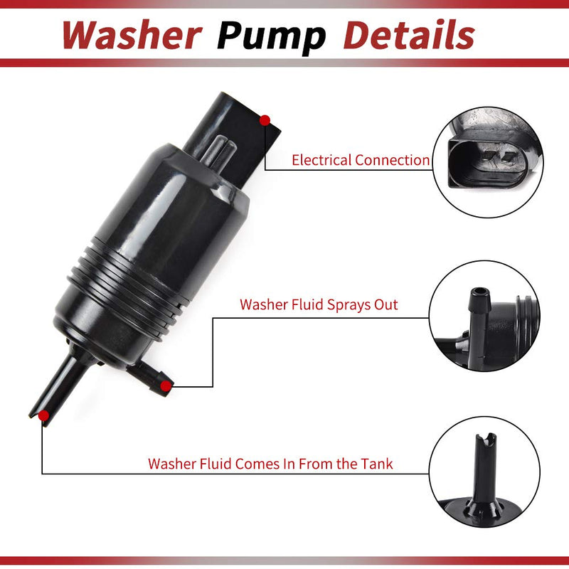 OTUAYAUTO Windshield Washer Pump - Replacement for Chevy Silverado 1500, 2500, 3500, GMC Acadia, Sierra 1500, 2500, 3500, Original Factory OEM: 22999423, 84518407 Washer Fluid Pump with Grommet