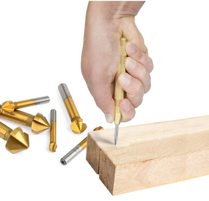 Estmoon 6-piece 90° countersink set, HSS countersink set, titanium coatings, diameter 6.3-20.5 mm, countersink drill with 1 pack of brass automatic center drill punch