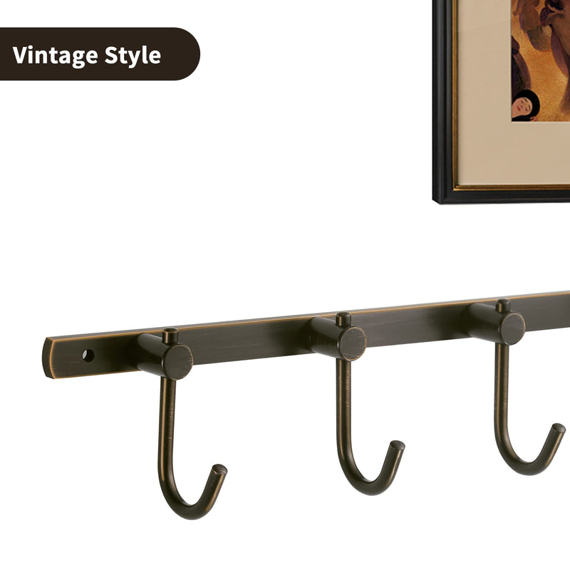 WINCASE Bronze Towel Hooks, Bathroom Rail Hook Rack Wall Mounted, Antique Oil Rubbed Brass Cloth Coat Rack with 5 Hooks Farmhouse