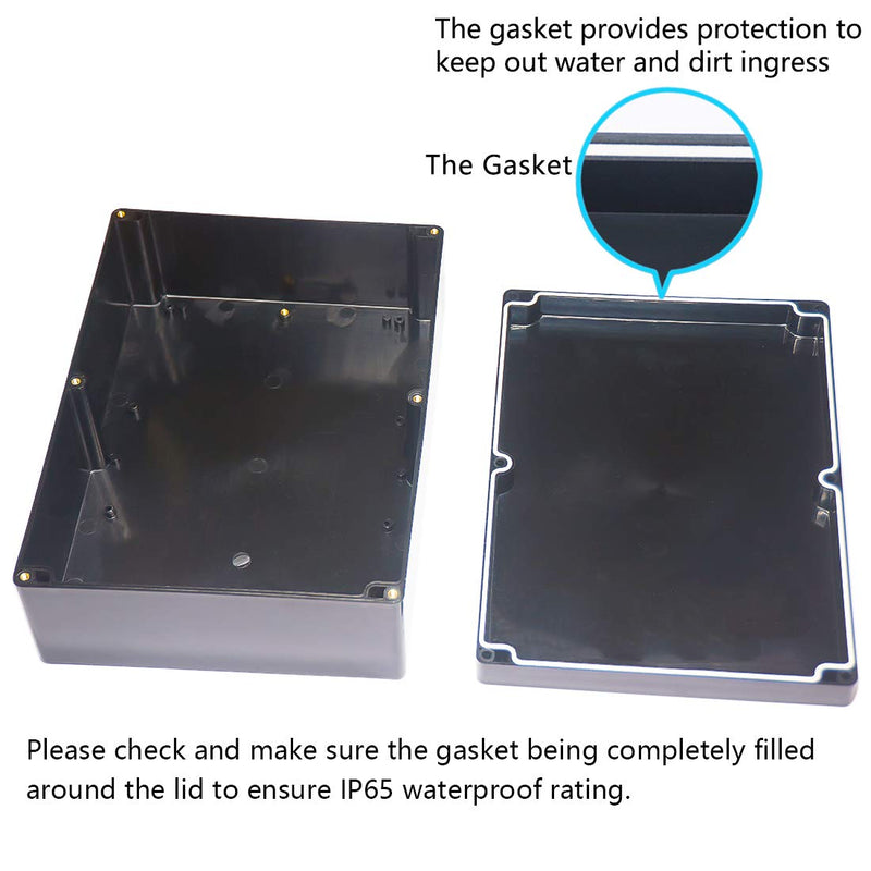Junction Box, Zulkit Project Box IP65 Waterproof Outdoor Box ABS Plastic Electrical Boxes Electronic Enclosure Black 11.42 x 8.27 x 3.94 inch (290 x 210 x 100 mm)(Pack of 1) 11.42'' x 8.27'' x 3.94''(Pack of 1)