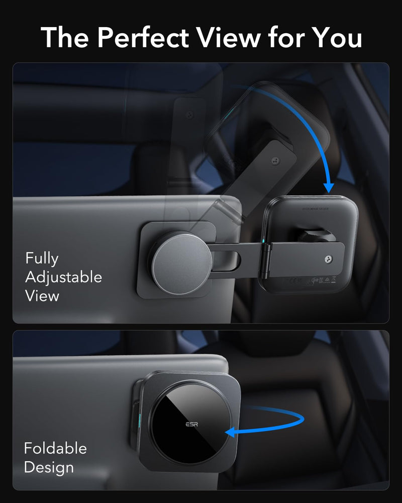 ESR for Qi2 15W MagSafe Car Mount Charger, Qi2-Certified Foldable Dashboard Wireless Car Charger, Tesla Touchscreen Magnetic Phone Holder Car Charger for iPhone 15 Pro Max Plus 14 13 12, Fast Charging