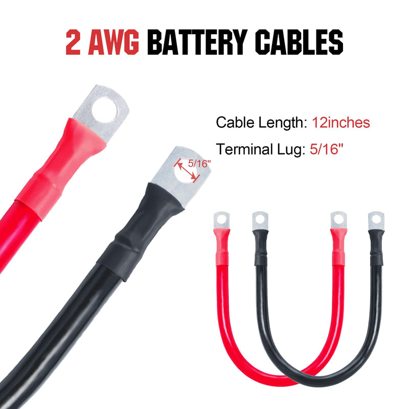 ECO-WORTHY 2AWG Battery Cable with 5/16'' Lug Terminals 12inch Cables Set Tinned Copper Battery Inverter Cable for Car, Truck, RV, Solar 12 INCH-2AWG-5/16’‘