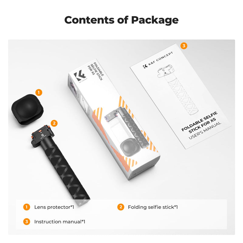 K&F CONCEPT Magnetic Quick Release Foldable Selfie Stick Compatible with Insta360 X5, 89cm/35inch Aluminum Alloy Extension Rod Invisible Pole, Adjustable Handle Grip with Safety Lock
