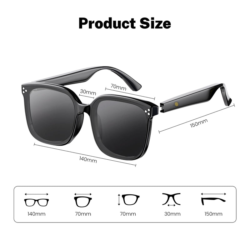 Smart Glasses for Men&Women, 5.3 Bluetooth Sunglasses with Open Ear Speaker, Voice Assistant Compatible, Blue Light Blocking Lens