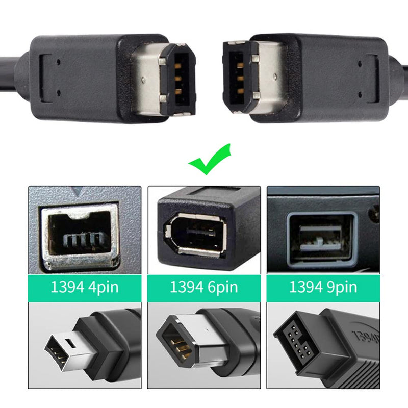 CY IEEE 1394 Firewire 400 6-pin to 6-pin Cable FireWire 400Mbps 6p to 6p Capture Cord 1.8m Black 6Pin Male-6Pin Male