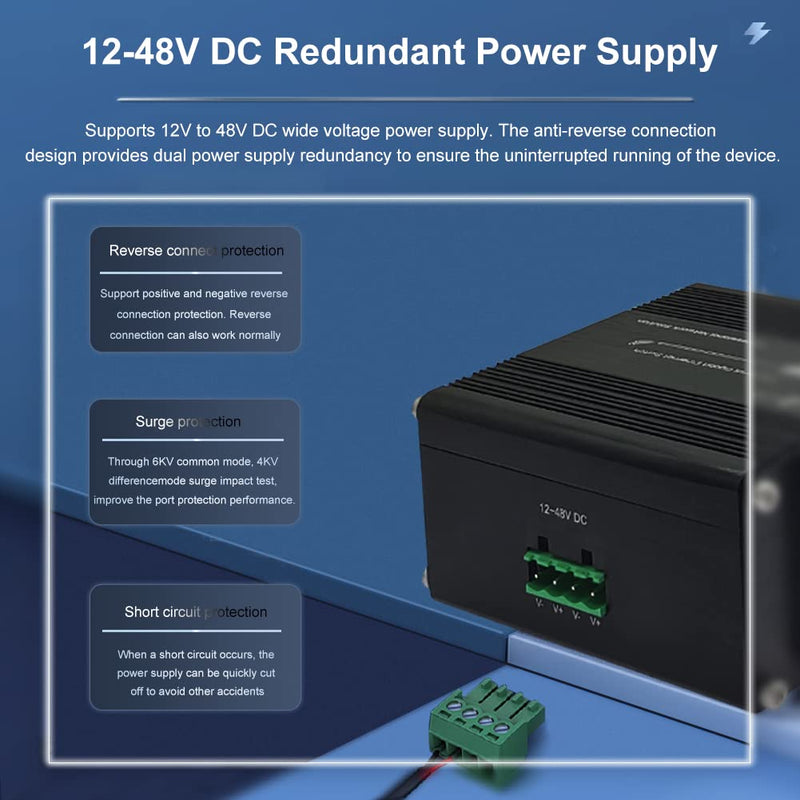 Mini Industrial Switch 10 Ports Gigabit Switch Hardened 10 Port RJ45 10/100/1000Mbps Ethernet Switch Din Rail Mount Outdoor Ethernet Switch, Unmanaged Network Switch (-40 to 176°F) with 12-48V DC 10 RJ45 Switch
