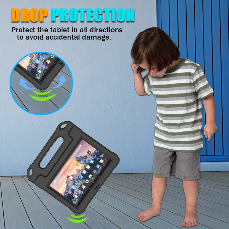 DJ&RPPQ 10 Tablet case for Kids Incompatible with iPad TCL 10 inch Tablets(Only 13/11th Gen, 2023/2021), Light Weight Shockproof Case with Built-in Screen Protector Handle Stand Case -Black KF-Black