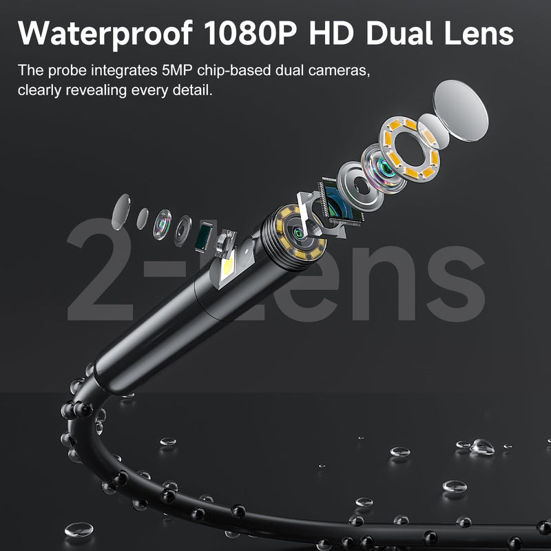 Dual Lens Borescope with 5" IPS Screen, Endoscope Camera with Lights 16.5FT Semi-Rigid Cable, 1080P Inspection Camera, Supports Memory Cards with Photo and Video Capabilities
